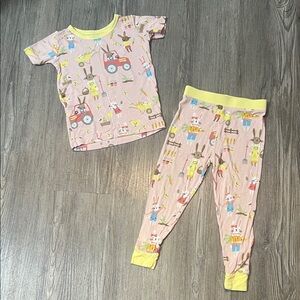 Little Sleepies Pink Pajama Set with Tractor and Animal Print
